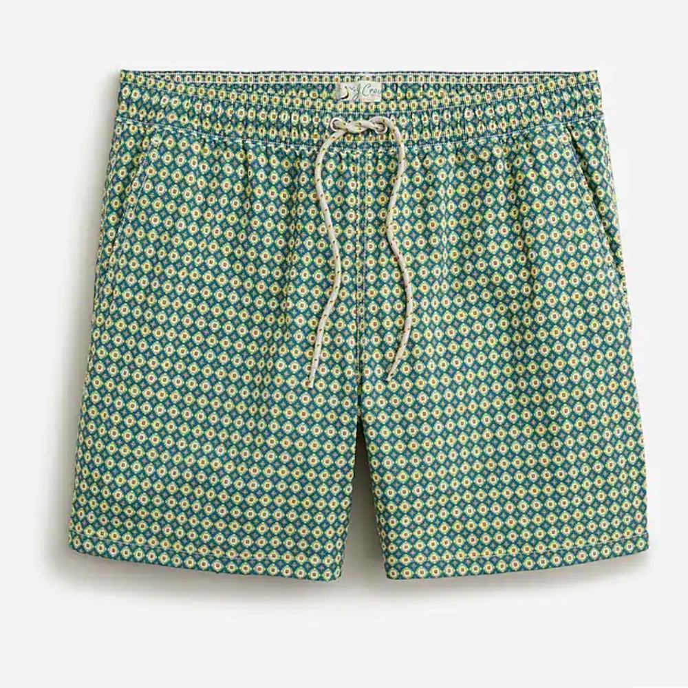 NWT J Crew 6” stretch swim trunk in print size S men green